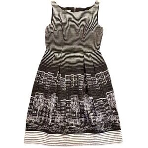 Suzi Chin for Maggy Boutique Cityscape Skyline Print Fit Flare Dress Size 2